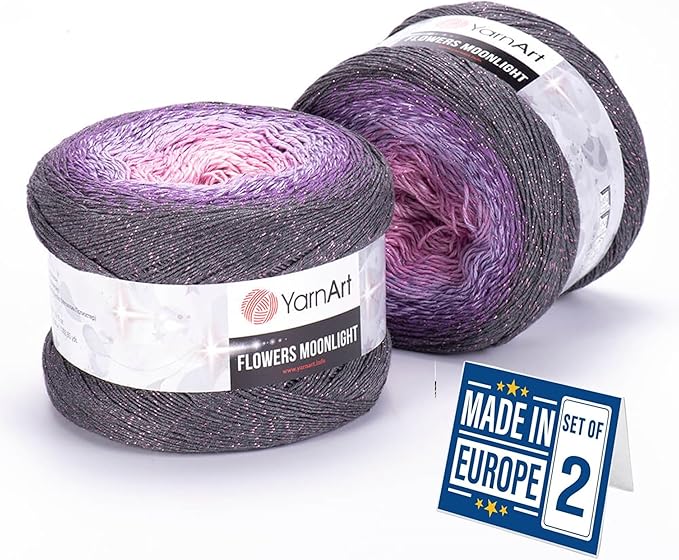 2 Skein Yarn Art Flowers Moonlight Yarn 53% Cotton 43% Acrylic 4% Metallic Polyester 260gr 1094yds Multicolor Cotton Yarn Rainbow Crochet Yarn Spring Summer Fine 1 Top 7 Most Used Colors (3276)