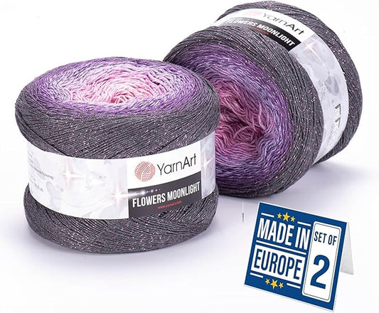 2 Skein Yarn Art Flowers Moonlight Yarn 53% Cotton 43% Acrylic 4% Metallic Polyester 260gr 1094yds Multicolor Cotton Yarn Rainbow Crochet Yarn Spring Summer Fine 1 Top 7 Most Used Colors (3276)
