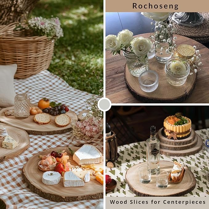 10 Pcs Large Wood Slices for Centerpieces – Rustic Wooden Centerpieces for Tables, Natural Wood Rounds with Bark, Perfect for Weddings, Crafts, and DIY Projects (9–10 inch)