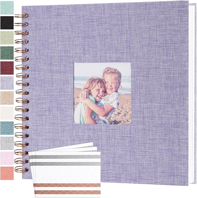 Scrapbook Photo Album 10x10 Inches 80 Pages Hardcover Kraft Paper Linen Cover Scrap Book Memory Book DIY Scrapbook Albums for Wedding Baby Boyfriend Travel Anniversary Family, Purple