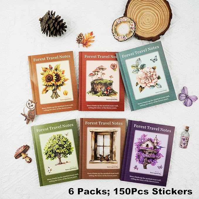 AuriicLeaf Woodland Forest Cardstock Sticker Set, 150PCS Vintage Nature-Themed Stickers for Scrapbooking, Journaling, Collage, and DIY Crafts