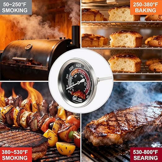 2.56 inch Grill Thermometer for Outside Grill Smoker Thermometer BBQ Temperature Gauge Stainless Steel Temp Gauge for BBQ Meat Cooking Lamb Beef