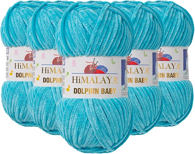 5 Skein/Pack Himalaya Dolphin Baby Chenille Yarn, Each Ball 100 gr (3.5 oz), 120 m (132 Yards), 100% Polyester, Super Bulky Baby Blanket Velvet Amigurumi Yarn, 80315 - Cyan