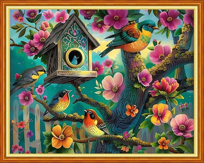 Funchey Stamped Cross Stitch Kits, DIY Cross Stitch Pattern for Adults Beginners Needlepoint Kits Embroidery Kit Arts and Crafts 11CT&Little Bird House 16x20 inch