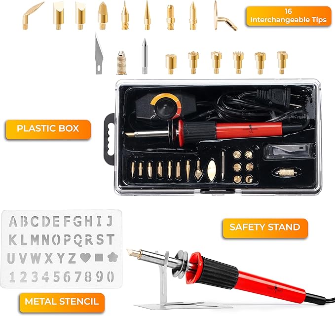 Wood Burning Kit 22PCS, Adjustable Temperature Pen with 18 Tips&Accessories All in a Storage Case - Complete Gift for Mastering The Art of Pyrography