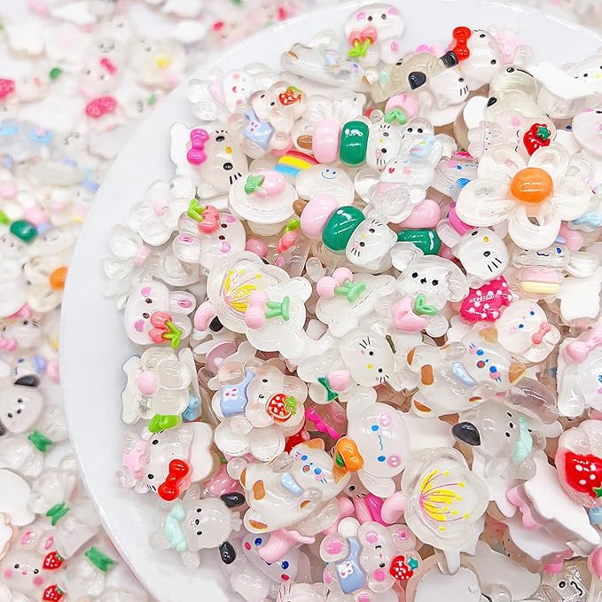 60 Pcs Slime Charms Bulk DIY Craft Making Kit, Cute Flat Back Resin Charms for Crafts (White)