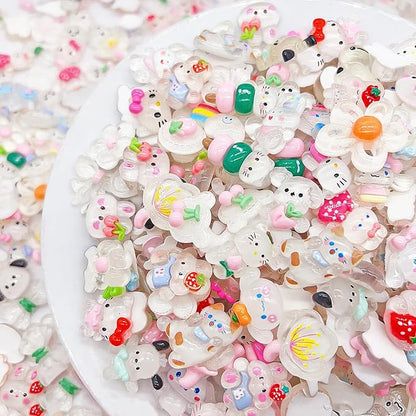 60 Pcs Slime Charms Bulk DIY Craft Making Kit, Cute Flat Back Resin Charms for Crafts (White)
