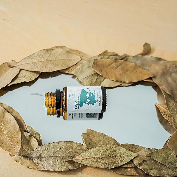 Nature Packaged Sage Essential Oil - Direct from Essential Oils SL Spain - Steam Distilled - Aceite Esencial de Salvia for Aromatherapy, Massage, Diffuser, DIY Candle and Soap Making - 15ml