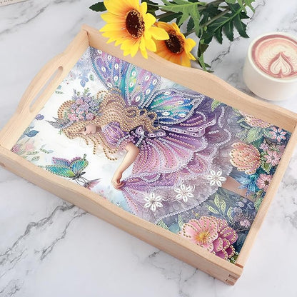 JISHSHAY Diamond Art Serving Tray Diamond Painting Food Tray Gem Art Serving Platter Gem Painting Mosaic Kits for Adults DIY Kits for Adults, with Wood Handle 20×30cm/7.87×11.81in, Elf Fairy