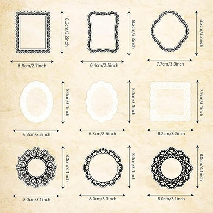 PRSTINCOL 240 PCs Lace Scrapbook Stickers,Waterproof Cutout Transparent Sticker PET Transparent Lace Stickers for Scrapbooking DIY Decoration Making Notebook Frame Album Handmade(Black and White)
