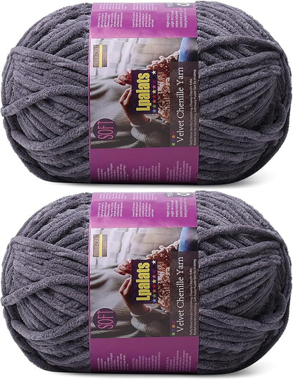 Chunky Chenille Yarn for Crocheting - 2x200g Baby Blanket Yarn for Crocheting Soft - 350 Yards Fluffy Thick Plush Yarns for Knitting Blankets Amigurumi (2, Dark Grey)