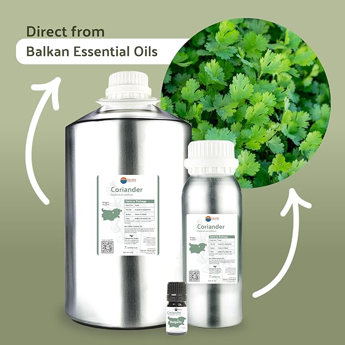 Nature Packaged Coriander Essential Oil - Direct from Bulgarian Balkan Mountains - Steam Distilled - Aceite Cilantro for Aromatherapy, Massage, Diffuser, DIY Candle and Soap Making - 2lbs