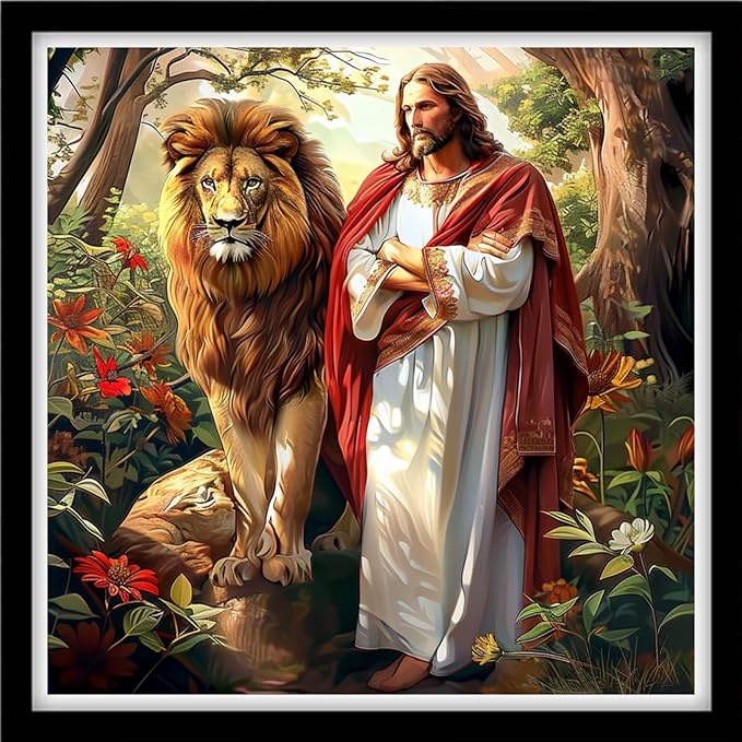 DMCVIVR Stamped Cross Stitch Kits for Beginners Adults Needlepoint Kits for Beginners Embroidery Kits for Adults Crossstitch Kit for Beginners 11CT-Lion of Judah 18x18 inchs