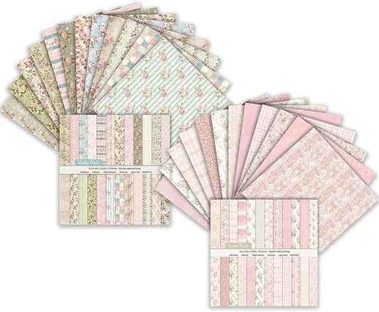 MIATTCLD Scrapbook Paper Double Sided Decorative Craft Paper, 6x6 in Vintage Patterned Papers 48 Sheets Floral Background Papers for Scrapbooking Card Making Journaling Decor (B)