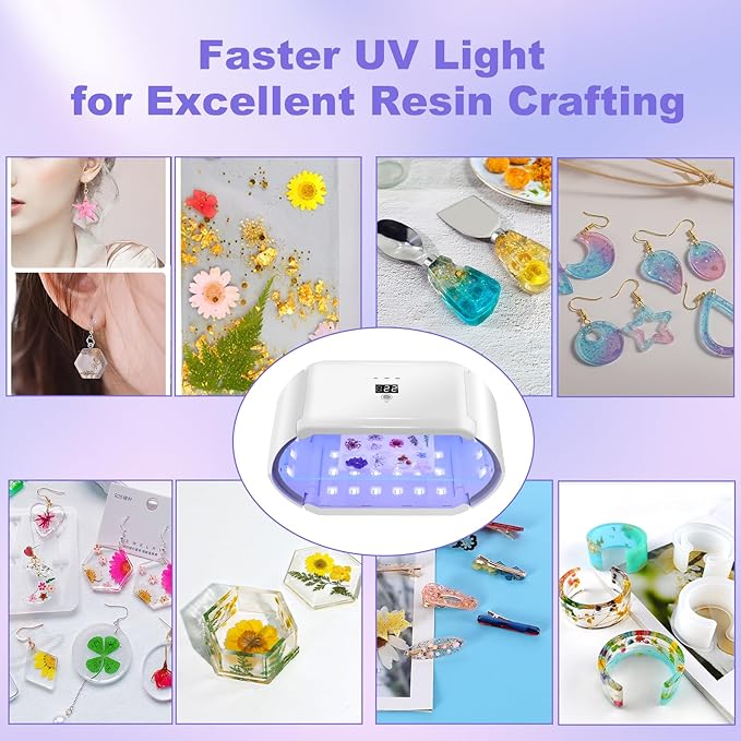 ENERFUN UV Light for Resin - Fast Curing UV Resin Light with Adjustable Time Setting Large Size 48W Two-Sided Portable Foldable UV Lamp with Silicone Mold Gloves