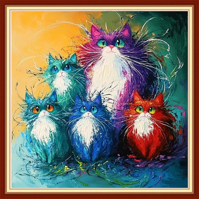 Artvxeay Stamped Cross Stitch Kits | Embroidery Kits for Beginners Craft Kit Needlepoint for Adults Supplies DIY 11CT-(Colorful Cat 18x18 inch)