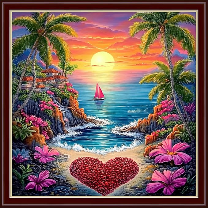 Dimensean Stamped Cross Stitch Kits Full Range of Embroidery Patterns Starter Kits for Beginners Adult DIY Cross Stitches Needlepoint Kits 11CT-Seaside Love 18x18 inch