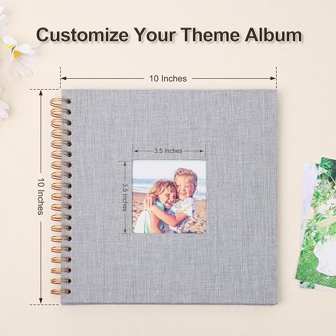 Scrapbook Photo Album 10x10 Inches 40 Pages Hardcover Kraft Paper Linen Cover Scrap Book Memory Book DIY Scrapbook Albums for Wedding Baby Boyfriend Travel Anniversary Family, Grey