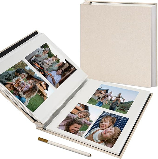 Vienrose Large Photo Album Self Adhesive for 4x6 5x7 8x10 Pictures Scrapbook Album DIY Scrap Book 40 Sticky Pages with A Metallic Pen Beige