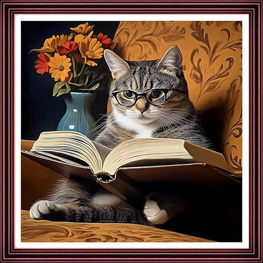 Redxing Stamped Cross Stitch Kits Full Range of Embroidery Starter Kits- Needlepoint Counted Cross Stitch Kits for Beginner Adults 11CT Printed Embroidery Kit-Cat Reading 18x18 inch