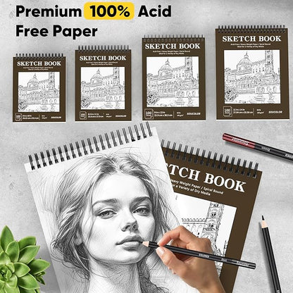 Soucolor 8" x 10" Sketch Book, 100 Sheets 8 x 10 Sketchbook, 68 lb/100gsm 8" x 10" Drawing Paper, Spiral Bound Sketch Pad, Art Paper for Drawing Painting, Art Supplies Gifts