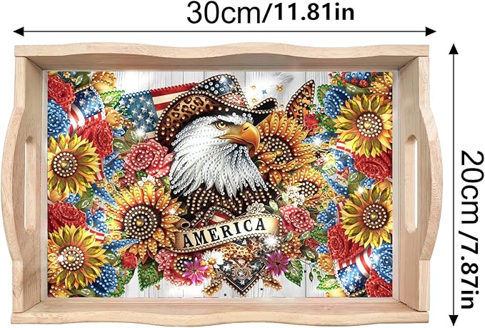 DoxQcs DIY Diamond Art Wooden Tray Kit Easter Food Tray with Handle Diamond Painted Table Decoration Tray for Breakfast Bar Dinner Table Diamond Art Painting for Beginners-19-USA Eagle
