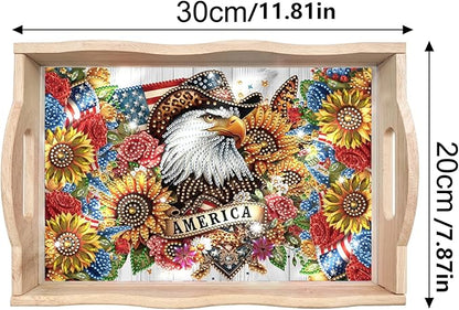 DoxQcs DIY Diamond Art Wooden Tray Kit Easter Food Tray with Handle Diamond Painted Table Decoration Tray for Breakfast Bar Dinner Table Diamond Art Painting for Beginners-19-USA Eagle