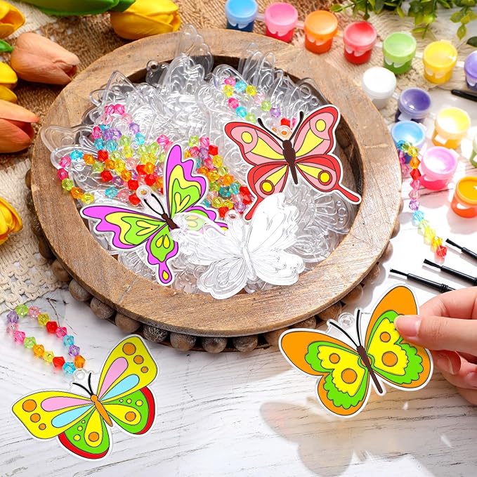 WinnerWhy 30 Sets Butterfly Suncatchers Window Art Kits, DIY Sun Catchers Bulk Crafts Paint Your Own Window Ornaments for Party Birthday Activity Home Decor