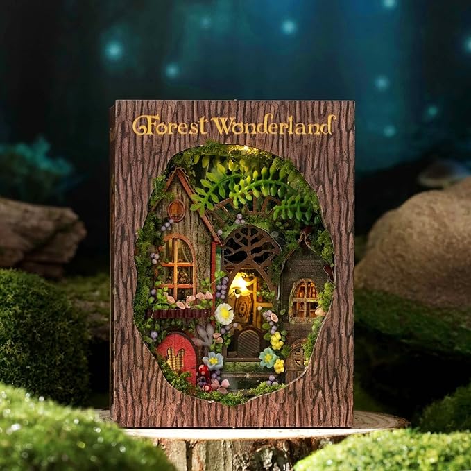 DIY Miniature House Kit, CUTEROOM Mini House Kit for Adult to Build, Wooden Dollhouse Making Kit with Furniture, Christmas Birthday Gifts (Forest Wonderland)