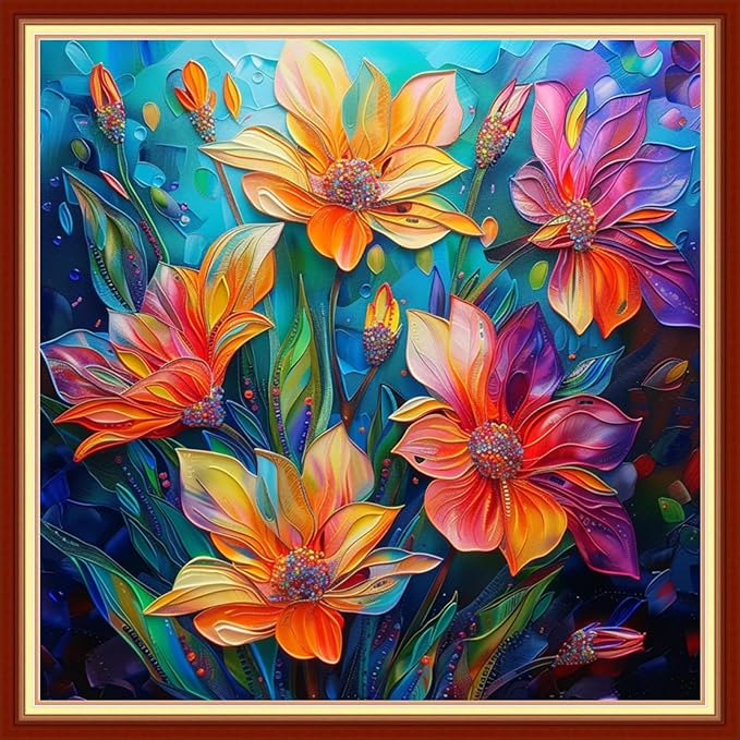 Funxvoot Stamped Cross Stitch Kits for Beginners or Adults Embroidery Starter Patterns | DIY Printed Cross Stitch Kits Needlepoint for Adults 11CT-Colorful Floral Scenery 18x18 inch