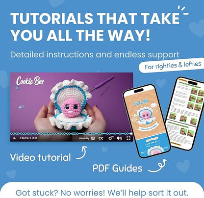 Cookie Box Crochet Kit for Beginners – Gift Set to Make Oyster Pear Amigurumi Plushie – Easy DIY Crochet & Knitting Starter Kit with Video and PDF Tutorials