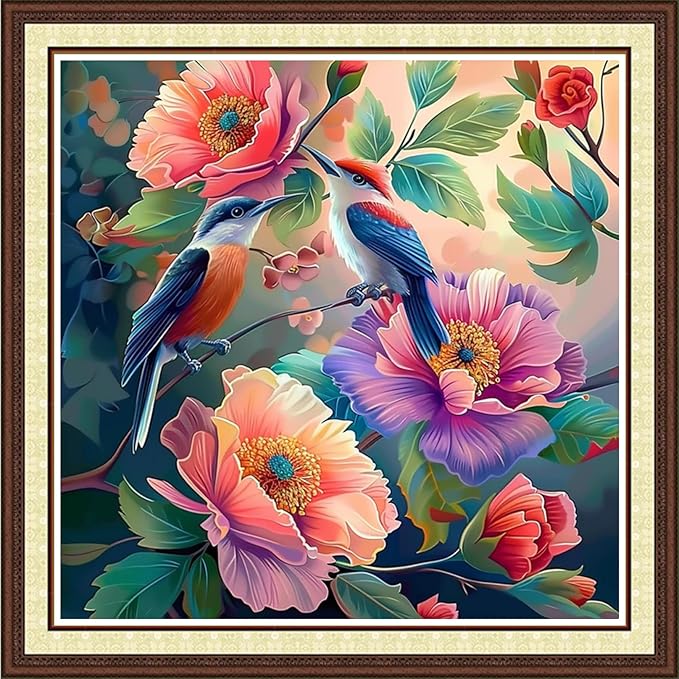 Magxvouy Cross Stitch Kits Stamped Full Range of Embroidery Kits,Cross Stitch Patterns Needlework Kits for Beginners 11CT Printed Kits& Colorful Flowers and Birds 18x18 inchs