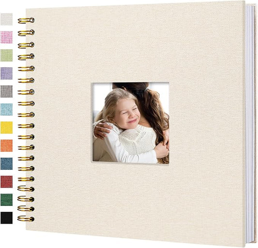 Hiwhy Scrapbook Photo Album Linen Cover, 10 x 10 Inch Hardcover Kraft White Pages Memory Book, for Travel Wedding Guest Book Christmas Baby Shower (40 Sheets/ 80 Pages,Beige)