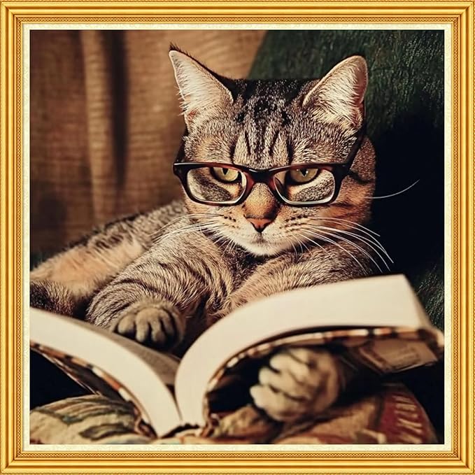 Joyhoor Stamped Cross Stitch Kits for Beginners Needlepoint Kits for Adults Embroidery Kits 11CT Counted Cross Stitch Kits Printed Embroidery Pattern- Cat Reading 18x18 inch