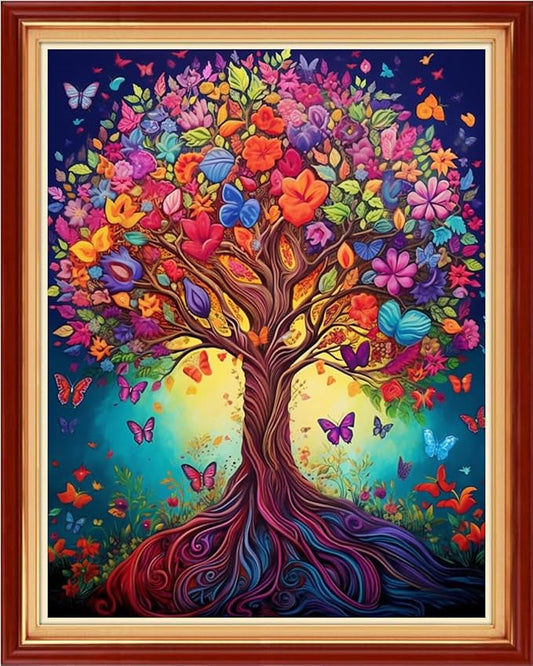 DMCVIVR Stamped Cross Stitch Kits for Adults Beginners Embroidery Kits 11CT Needlepoint Kits Cross Stitch Patterns Embroidery Patterns&Colorful Life Tree 16x20 inch