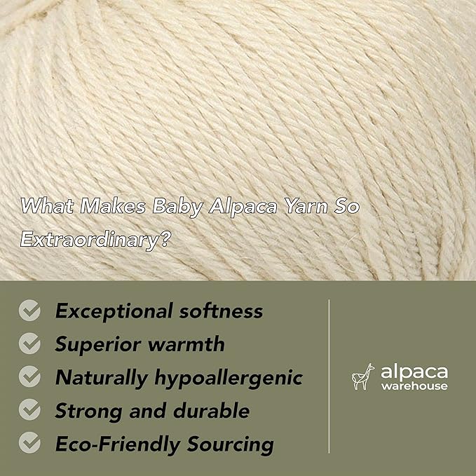 100% Baby Alpaca Yarn Wool Set of 3 Skeins (150 Grams) DK Weight - Made in Peru - Heavenly Soft and Perfect for Knitting and Crocheting (Ivory, DK)
