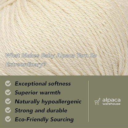100% Baby Alpaca Yarn Wool Set of 3 Skeins (150 Grams) DK Weight - Made in Peru - Heavenly Soft and Perfect for Knitting and Crocheting (Ivory, DK)