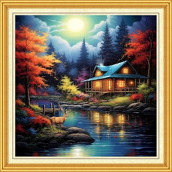 DMCVIVR Stamped Cross Stitch Kits for Beginners Adults Needlepoint Kits for Beginners Embroidery Kits for Adults Crossstitch Kit for Beginners 11CT-Magic Night Scene 18x18 inch