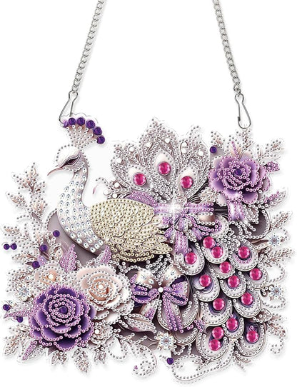AiYuanzsh Diamond Painting Hanging Kit Peacock with Roses Design, Elegant Special Shaped Diamond Art Suncatcher for Adults DIY Wall Window Ornament Decoration