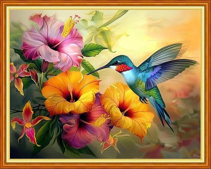 Dimensean Stamped Cross Stitch Kits Full Range of Embroidery Patterns Starter Kits for Beginners Adult DIY Cross Stitches Needlepoint Kits 11CT- Garden Hummingbird 16x20 inch