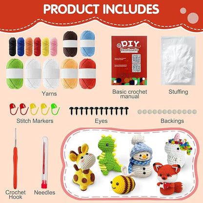 BLZEDIM 6Pcs Crochet Kit for Beginners, 2026 DIY Crochet Animal Kits with Step-by-Step Video Tutorials Beginner Knitting Kit for Adults DIY Stuffed Animals Craft Gift for Starter (Unicorn)