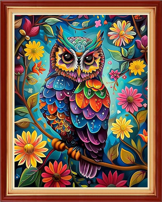 Funart Stamped Cross Stitch Kits for Beginners Full Range of Cross Stitching Preprinted Embroidery Kits for Adults, 11CT Embroidery Pattern Needlepoint Kits-Owl Flower 16x20 inchs