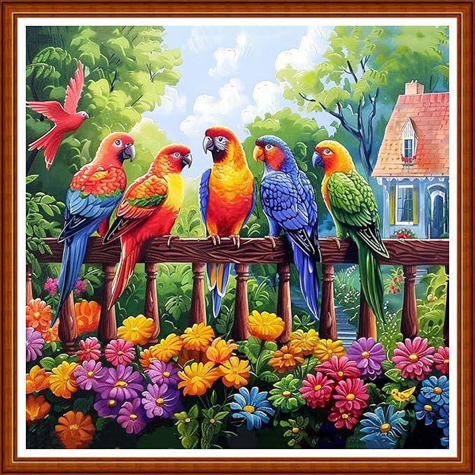 Joyhoor Stamped Cross Stitch Kits for Beginners Needlepoint Kits for Adults Embroidery Kits 11CT Counted Cross Stitch Kits Printed Embroidery Pattern- Colorful Birds and Flowers 18x18 inchs
