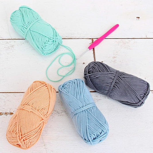 Threadart Crochet 100% Pure Cotton Yarn Set | Soft Pastel Colors | Pack of 4 Skeins Each 50 Grams | Worsted Medium #4 Yarn | 85 yds per Skein