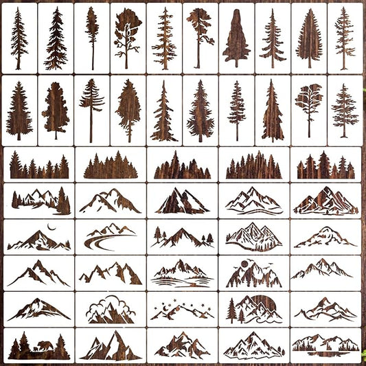 Pine Tree Stencils 4“ Wood Burning Stencils Patterns Reusable Mountain Tree Stencil for Painting on Wood Wall Fabric Decor