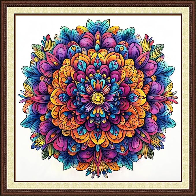 Joycasa Stamped Cross Stitch Kits for Beginners Full Range of Cross Stitching 11 CT Printed Cross Stitch Kit for Adults Cross-Stitch Patterns Needlepoint Kits-Magic Mandala 18x18 inchs