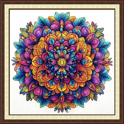 Joycasa Stamped Cross Stitch Kits for Beginners Full Range of Cross Stitching 11 CT Printed Cross Stitch Kit for Adults Cross-Stitch Patterns Needlepoint Kits-Magic Mandala 18x18 inchs