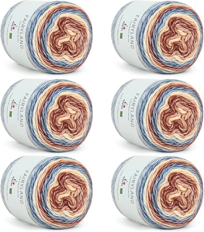 Aeelike Cake Yarn for Crocheting, 6 Skeins Gradient Yarn 100g (3.52 oz) 245m (267 Yards) # 3 Light Weight -Soft Cake Yarns Fairyland Yarns for DIY Making Colorful Blanket Scarves Hat, Khaki Gradient