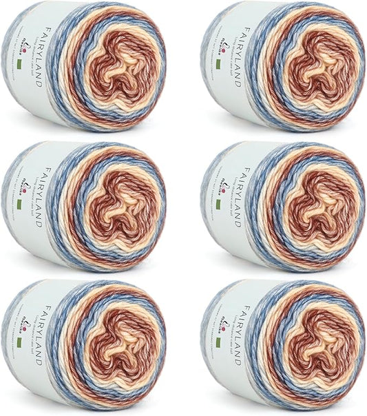 Aeelike Cake Yarn for Crocheting, 6 Skeins Gradient Yarn 100g (3.52 oz) 245m (267 Yards) # 3 Light Weight -Soft Cake Yarns Fairyland Yarns for DIY Making Colorful Blanket Scarves Hat, Khaki Gradient