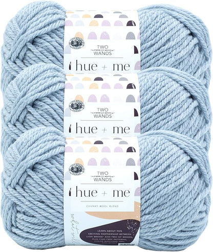 Lion Brand Yarn, Hue + Me Chunky Yarn for Crocheting, Knitting, and Crafts, Ozone, 3 Pack